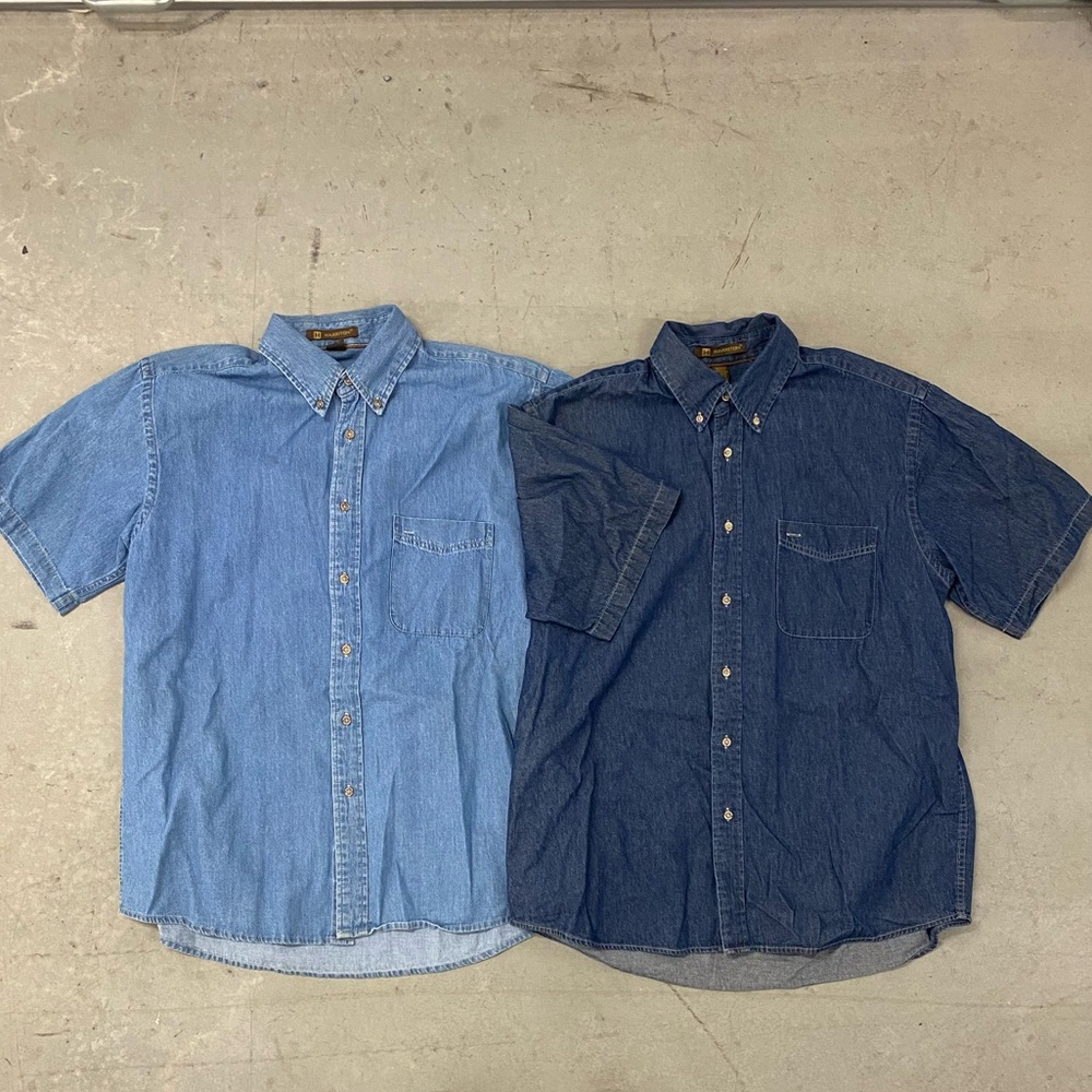 BUNDLE Harriton Denim Shirts Men’s Large Short Sleeve Button Up Blue & Indigo